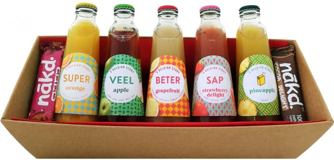 Looza sapjes pakket ‘Super veel beter sap’ - 5 flesjes x 20 cl + 2 Nakd bars