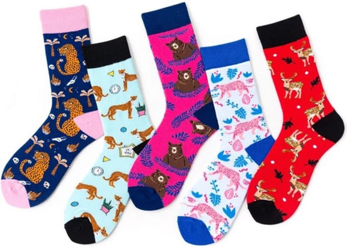 Dieren Sokken Set van 5 - Dames maat 37/41 - Jungle/Jaguar/Beer/Rendier