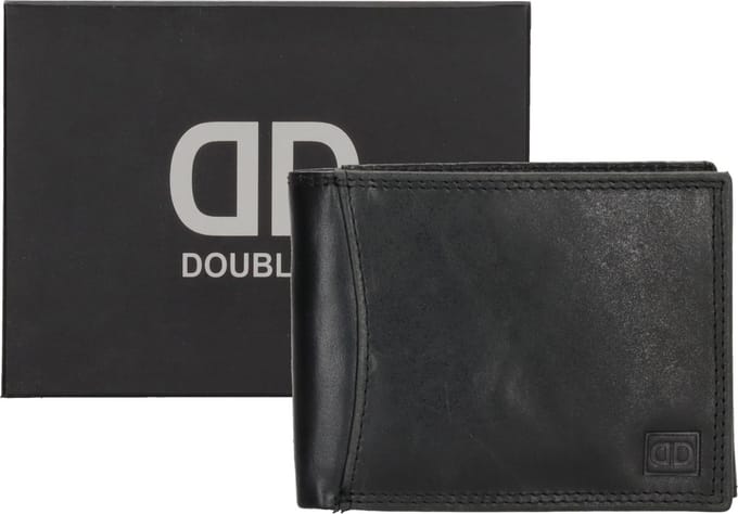 Double-D Da Vinci Portemonnee - Leer - RFID - Pasjes - Muntgeld - Veilig - Compact - Zwart