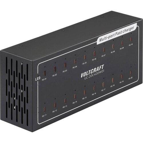 VOLTCRAFT UC-20C400W01 USB-laadstation 400 W 20x USB-C USB PD Zwart Binnen USB Power Delivery (USB-PD)