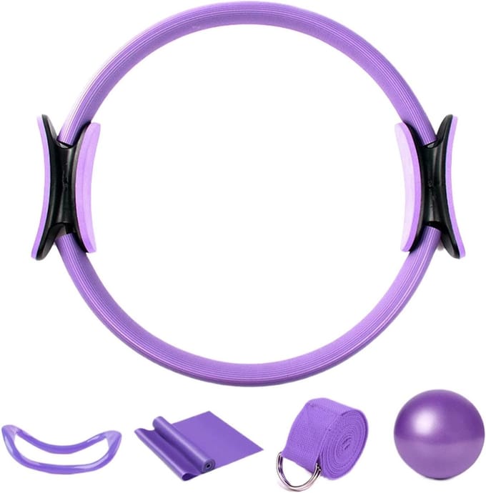 Pilates Set - Thuis Training - Spier Versterken - Robuuste Constructie - 183 cm Riem - Paars