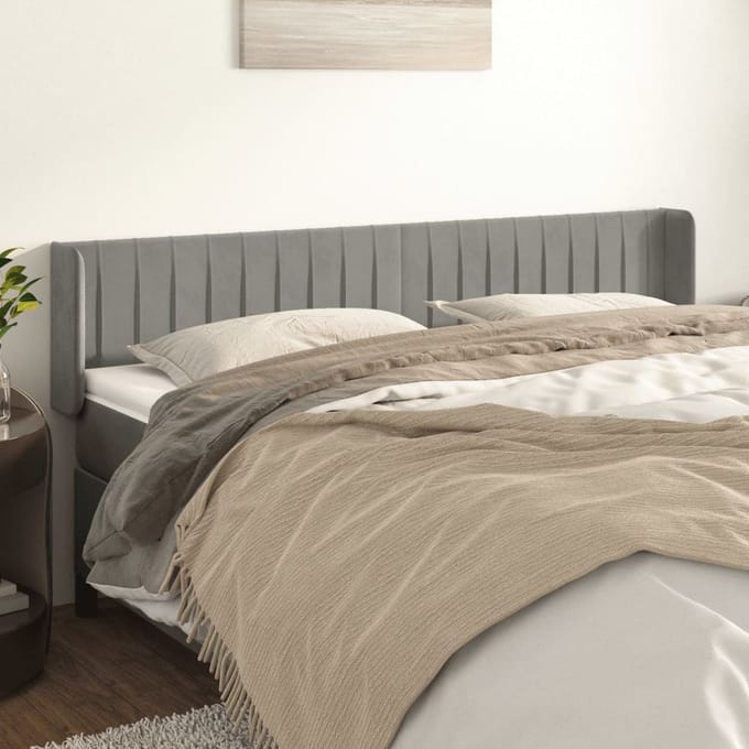 vidaXL - Hoofdbord - met - randen - 203x16x78/88 - cm - fluweel - lichtgrijs