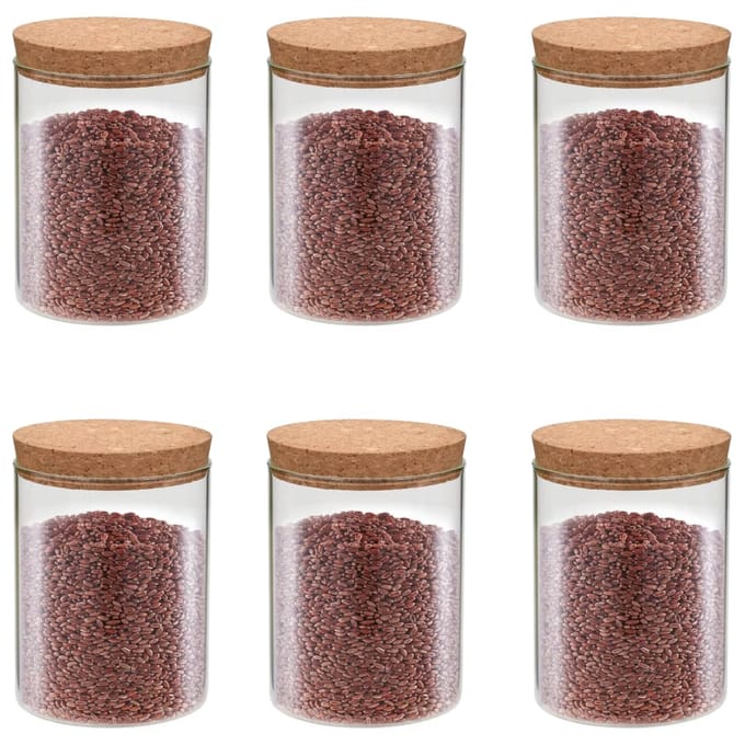 vidaXL - Opbergpotten - met - kurken - deksel - 6 - st - 650 - ml - glas