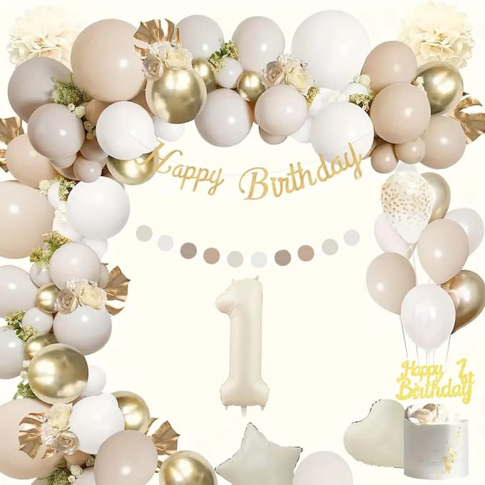 FeestmetJoep® 1 jaar verjaardag versiering & ballonnen - Beige & Goud