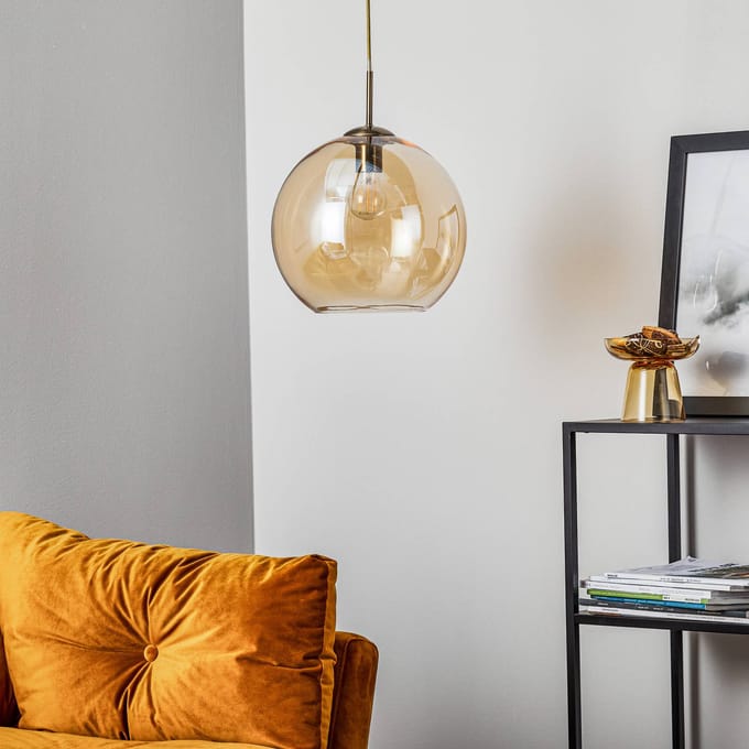Searchlight Hanglamp Balls m amberkleur. glazen bol 30cm