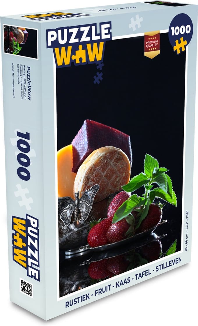 Puzzel Rustiek - Fruit - Kaas - Tafel - Stilleven - Legpuzzel - Puzzel 1000 stukjes volwassenen