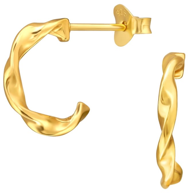 Joy|S - Zilveren oorringen stud - 13 mm / 2 mm - twisted gedraaid - gold plated