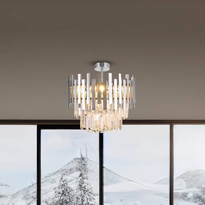 Eko-Light Plafondlamp Aspen metaal chroomkleurig, glaskristallen, Ø 45 cm