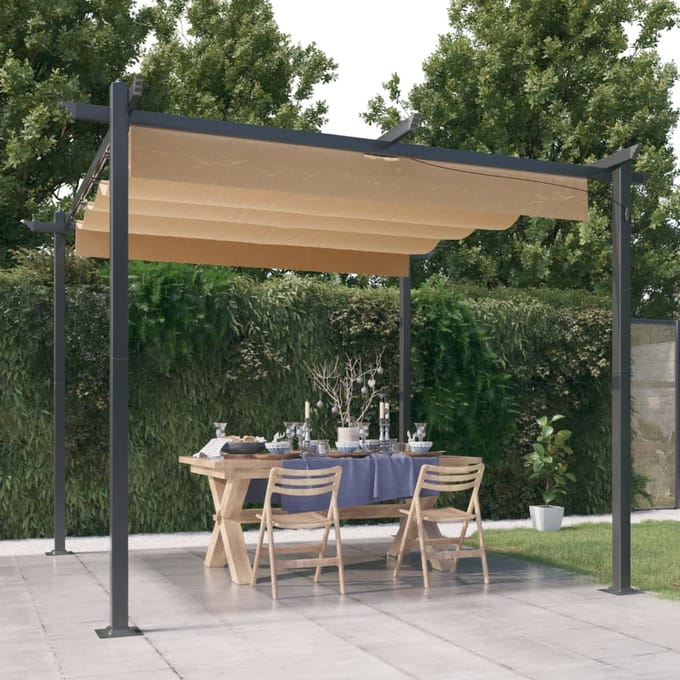 vidaXL - Tuinprieel - met - uittrekbaar - dak - 3x3 - m - taupe