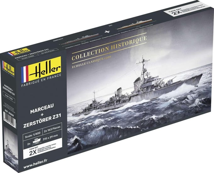 Heller Modelbouwpakket Militaire voertuigen - 85009 Marceau + Zerstörer Z31 - Twinset Plastic - 1:400 - Modelbouw