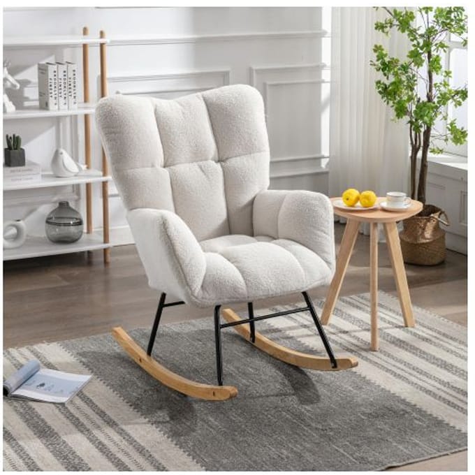 Fauteuil à bascule - MUVOE - Teddy Bear - Tissu doux - Design ergonomique - Blanc blanc