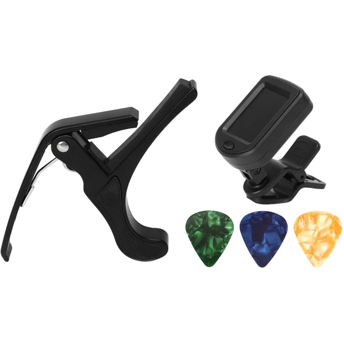 Gitaar Capo Pick Tuner Set LED Display Gitaar Heldere Achtergrondverlichting Leesaccessoires Tuner Kit black