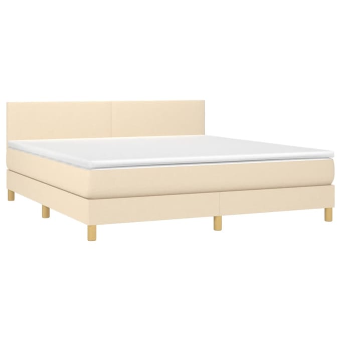 vidaXL - Boxspring - met - matras - en - LED - stof - crèmekleurig - 180x200 - cm