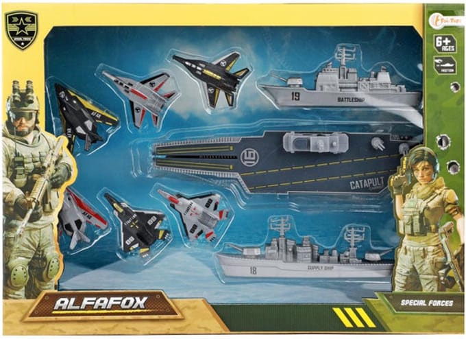 Toi Toys Vliegdekschip + straaljagers.