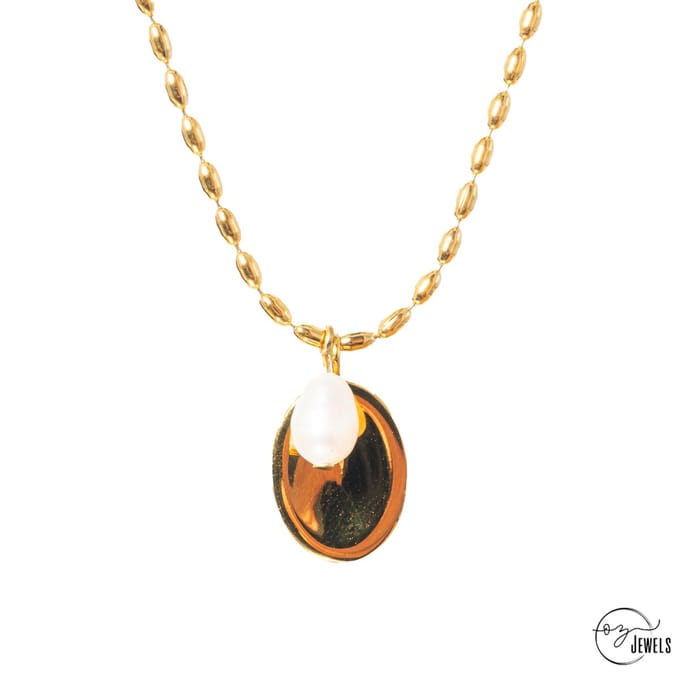 OZ Jewels – Ovale Parel Ketting – 18K Verguld – Vrouwen – Verstelbare