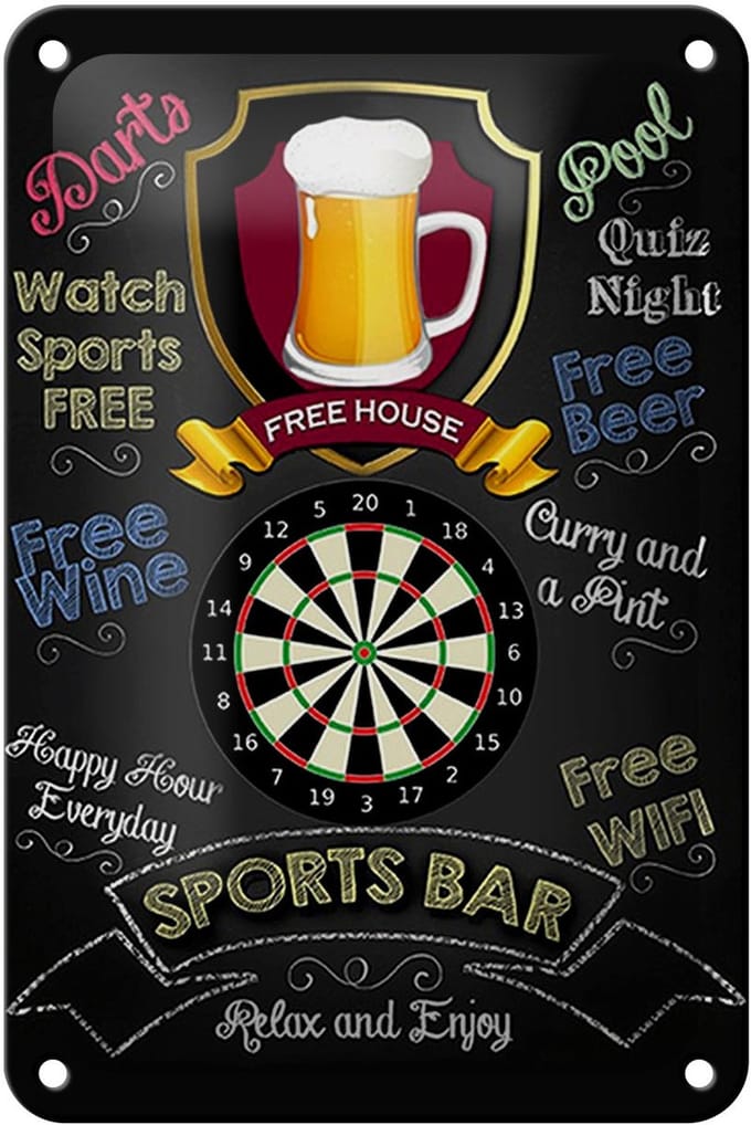 Blechschild Spruch 12x18cm sports bar Darts relax and enjoy