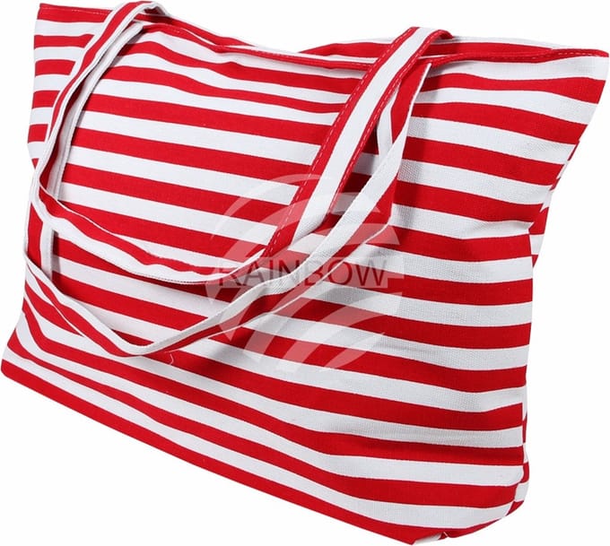 Strandtas Rood/Wit Gestreept - 35 x 48 cm - Strandshoppers van polyester
