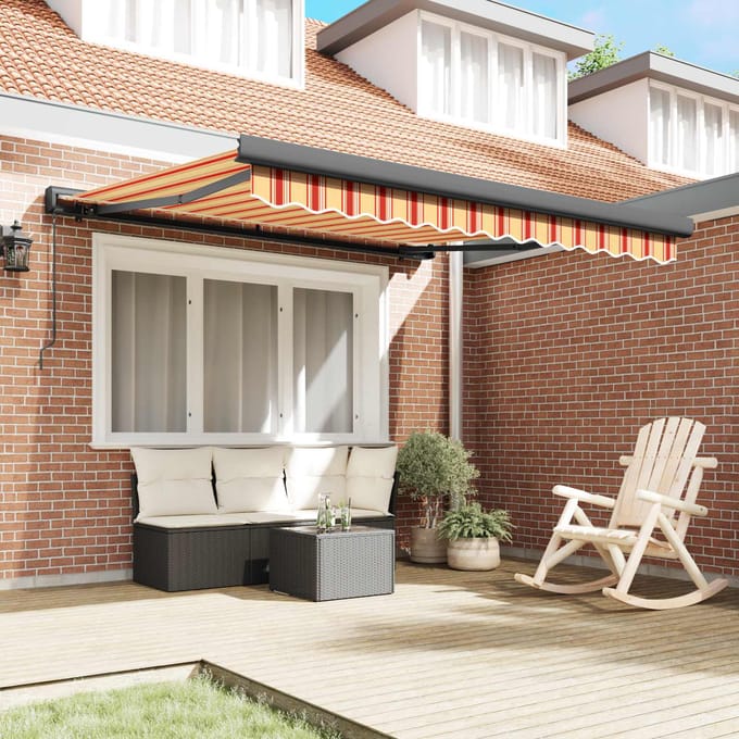 vidaXL - Uitschuifbare - luifel - Geel - en - Oranje - 300 - x - 250 - cm