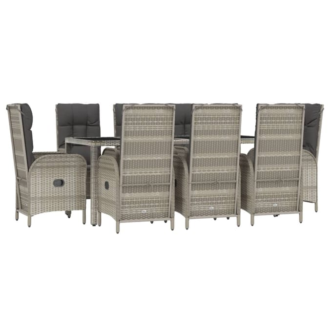 vidaXL - 9-delige - Tuinset - met - kussens - poly - rattan - grijs