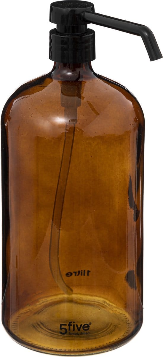 5Five Zeeppompje/dispenser - glas - bruin - 1 liter - navulbaar - toilet/badkamer/keuken