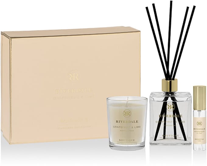 Riverdale - Geschenkset - Grapefruit & Lime - Small - Beige - Geurstokjes, geurkaars en huisparfum