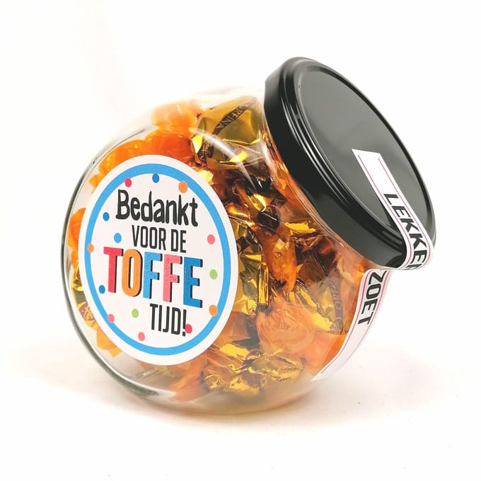 Snoeppot - "Bedankt voor de TOFFE tijd" toffee - bedankje - bedankt cadeautje - einde stage - afscheid collega - einde schooljaar