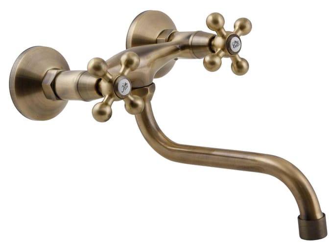 Kuchinox Stilo Serie - Retro Keukenkraan - Antiek Messing - Wandmontage - Draaibare Uitloop