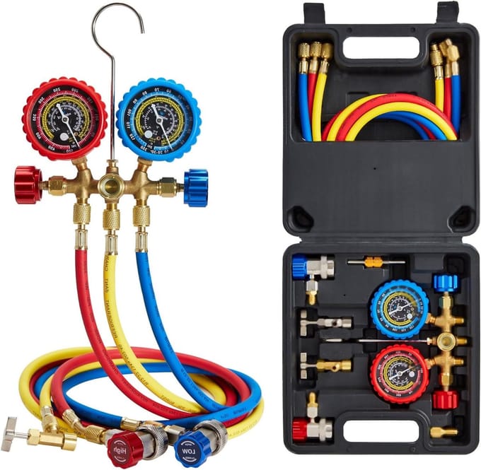 Spruitstuk Gauge Set - Manifold Meter - Airco Systeem Check - Brede Koelmiddel Compatibiliteit - 252 kg - Zilver