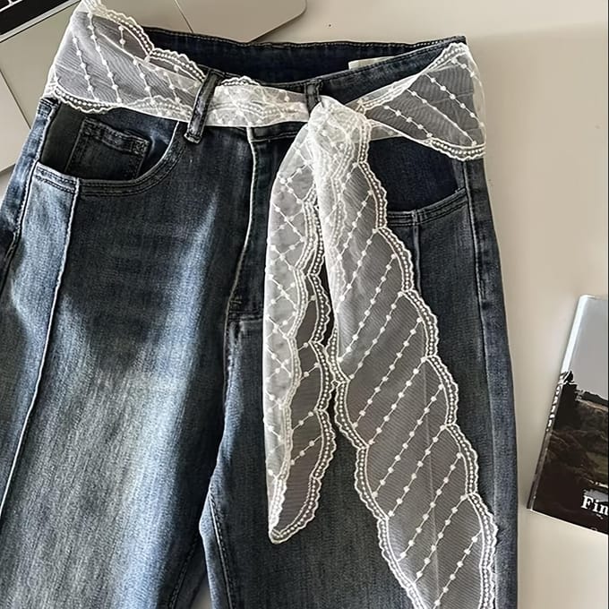 1 Stuk Witte Haarelastiek met Lange Slingerlint en Strik gray