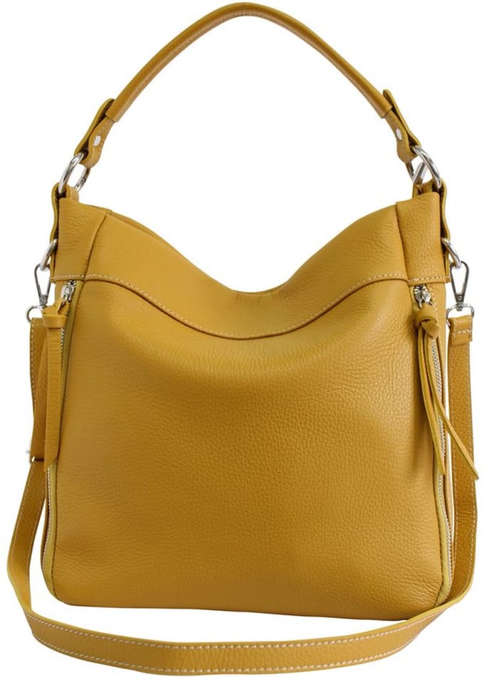 AmbraModa GLX3 - dames handtas schoudertas hobo bag van echt leer Mosterdgeel
