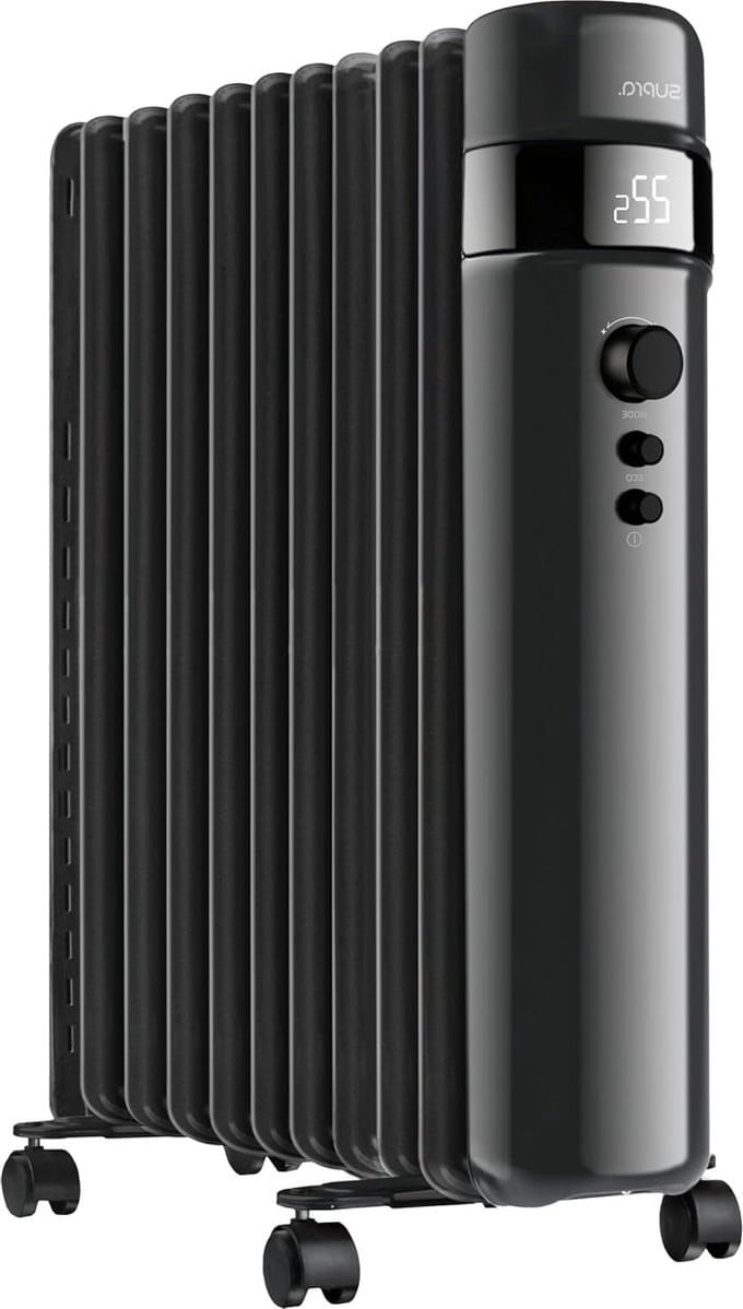 Olieradiator - Elektrische verwarming - Ruimte verwarmen - Instelbare thermostaat - Tot 40 m² - Zwart