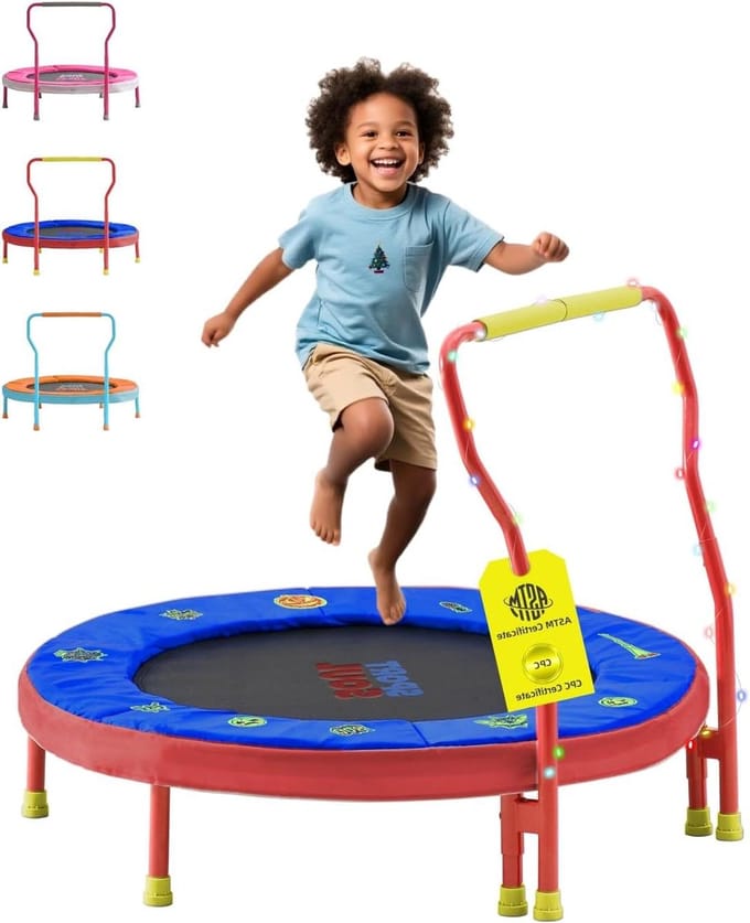 Mini Trampoline - Kinder Trampoline - Binnen Buiten Spelen - Verbeterde Veiligheidsstang - 90 cm - Rood Blauw