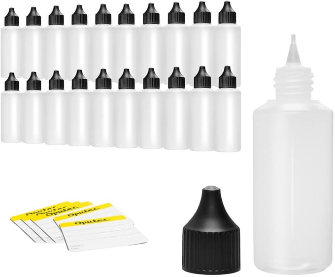 Oputec 20x 100 ml druppelflessen – PE doseerflessen – levensmiddelveilig + etiketten