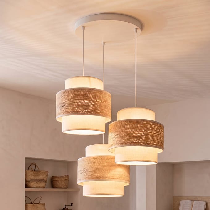 Duolla Hanglamp Space, ecru/beige, 3-lamps, textiel, E27