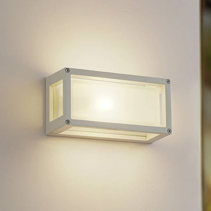 Lucande - Wandlamp buiten - 1licht - Aluminium, glas - H: 12.5 cm - E27 - wit, melkglas