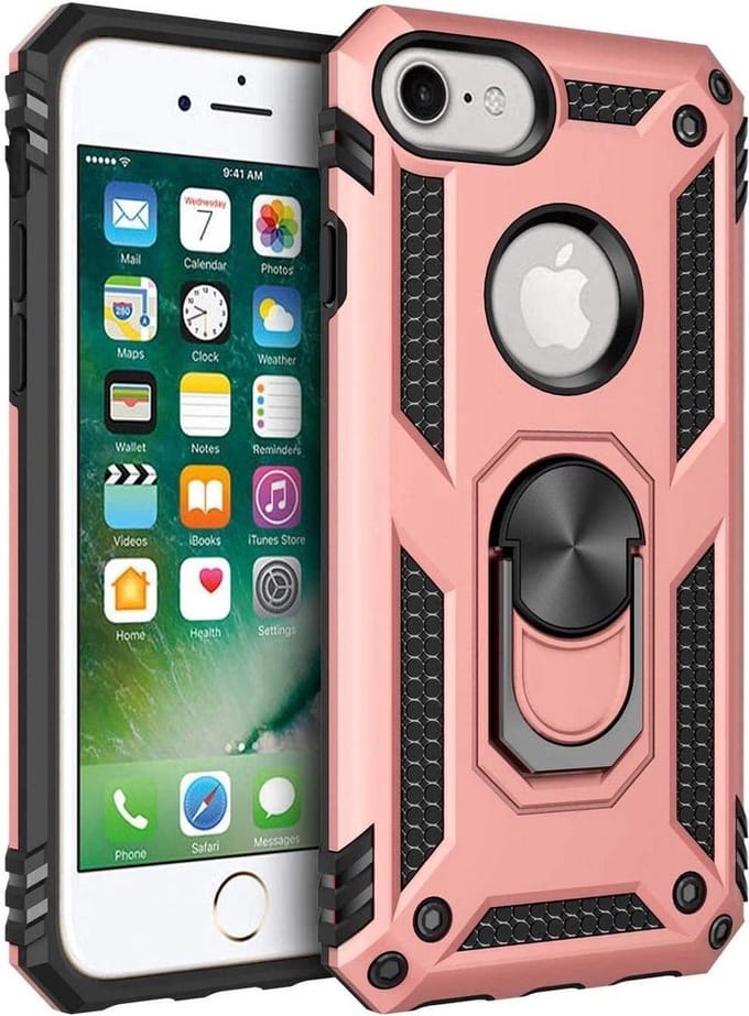 Anti-Shock Hybrid Ring Armor Hoesje Geschikt voor: iPhone 7 / 8 Plus - Rosegoud