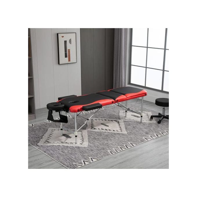 HOMCOM Lit de massage pliant réglable en hauteur avec appui-tête 215 x 60 x 61-84 cm
