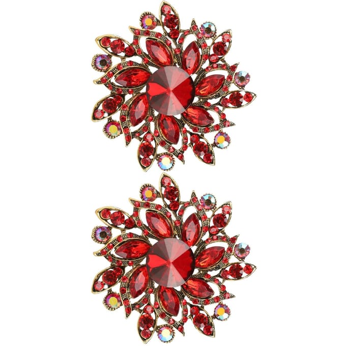 2 Stuks Bloemenbroche Retro Diamant Mode Kleding Pak Revers Corsage AccessoiresRood rood