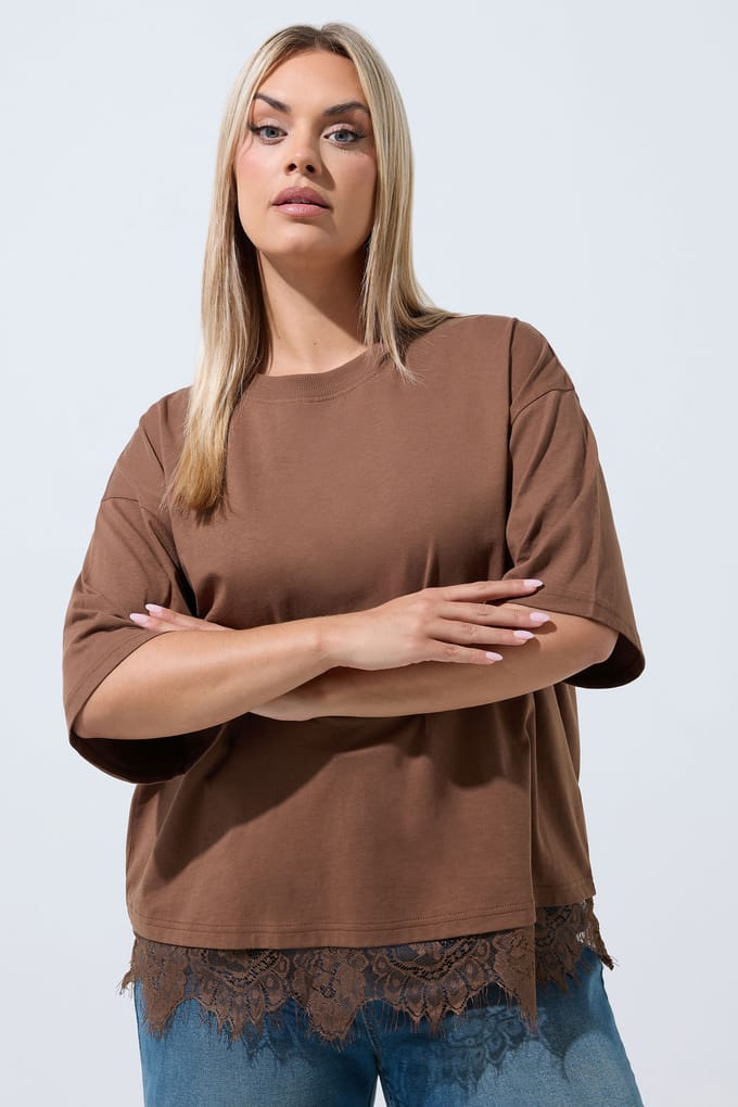 Limited Collection Chocoladebruin Tshirt Met Kanten Zoom Size 46