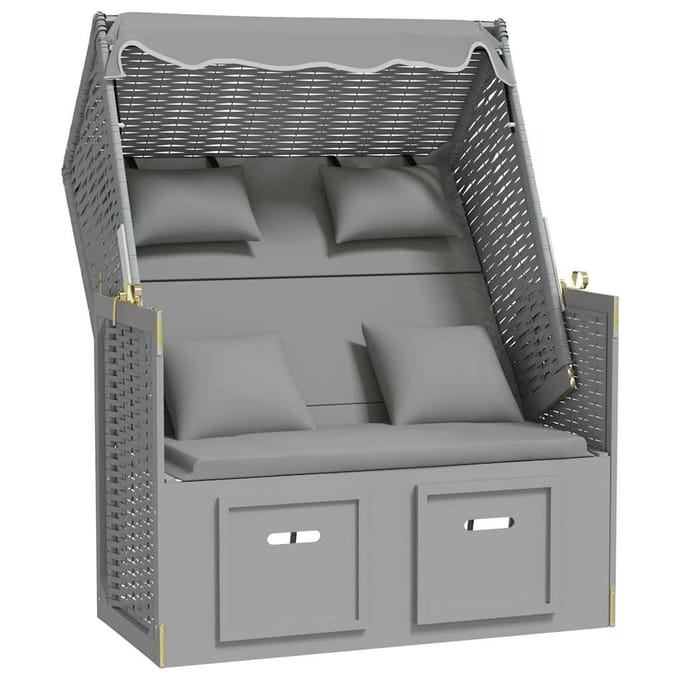 vidaXL - Strandstoel - met - kussens - poly - rattan - en - massief - hout - grijs