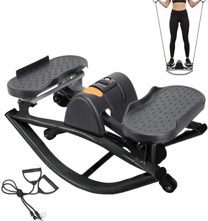 Fitness Stepper - Mini Trainer - Thuistraining - Geïntegreerde Armkabels - 50 x 25 cm - Zwart