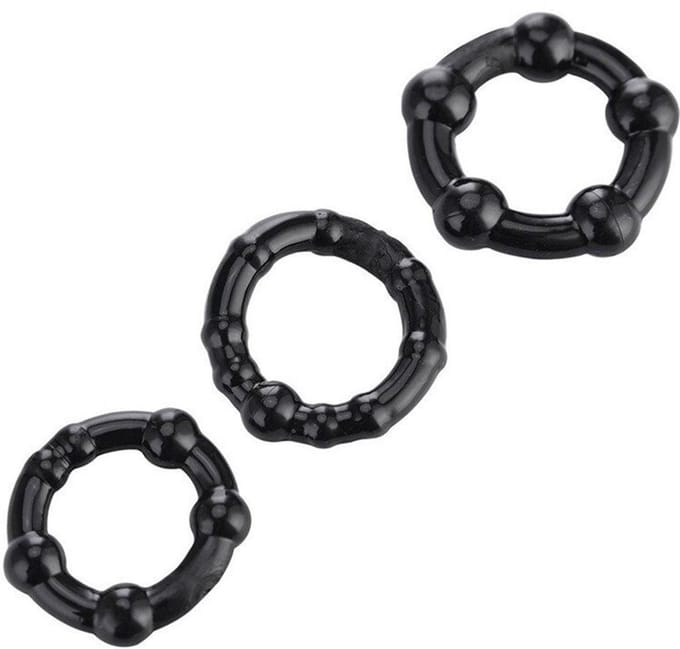 Cockring Set Van 3 - Siliconen - Penisringen - Zwart - Rekbaar - Structuur