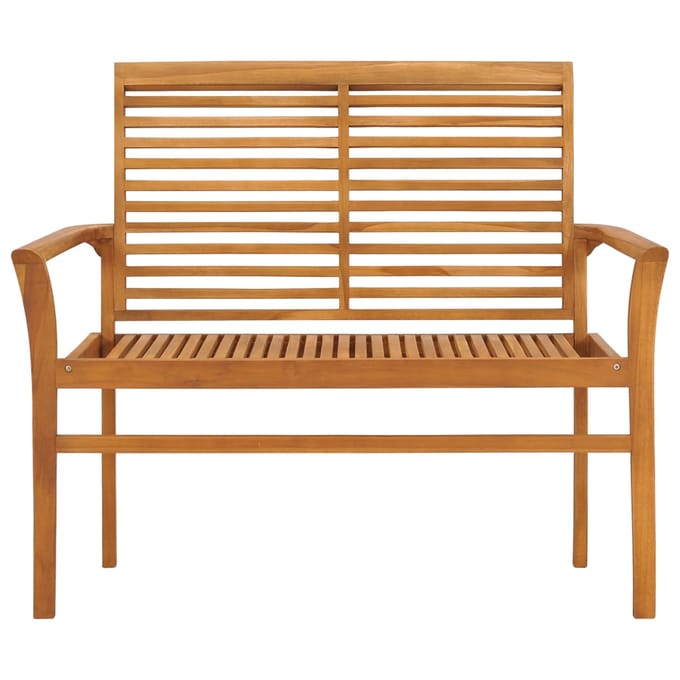 vidaXL - Tuinbank - met - rood - geruit - kussen - 112 - cm - massief - teakhout