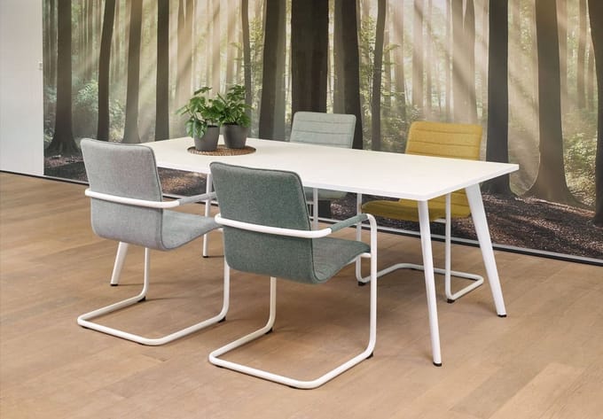 Vergadertafel Victory 4-poots recht 200x100 frame Wit (RAL9010) blad Licht Eiken
