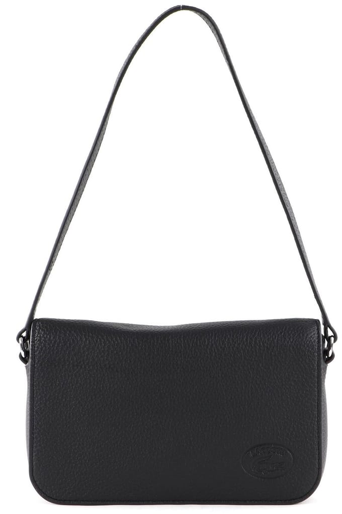 LACOSTE Leren Schoudertas Croco Crew Shoulder Bag Noir Zwart