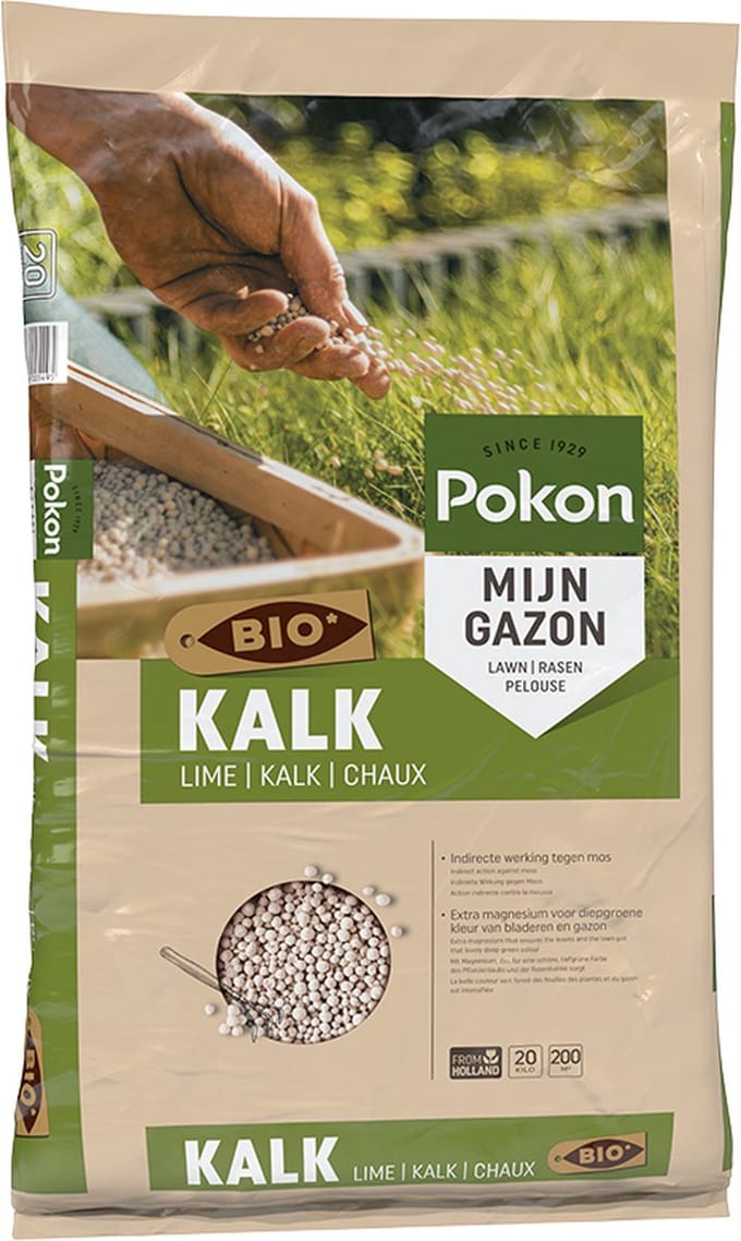 Pokon Bio Kalk - 20kg - Kalk gazon - Voor 200m² - Voor een betere Bodemstructuur