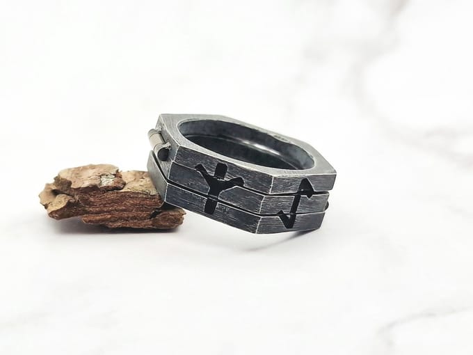 Mei's - Viking Rune Fold - ring heren - runen - RVS grijs - ringmaat 65 mm