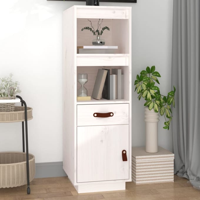 vidaXL - Hoge - kast - 34x40x108,5 - cm - massief - grenenhout - wit