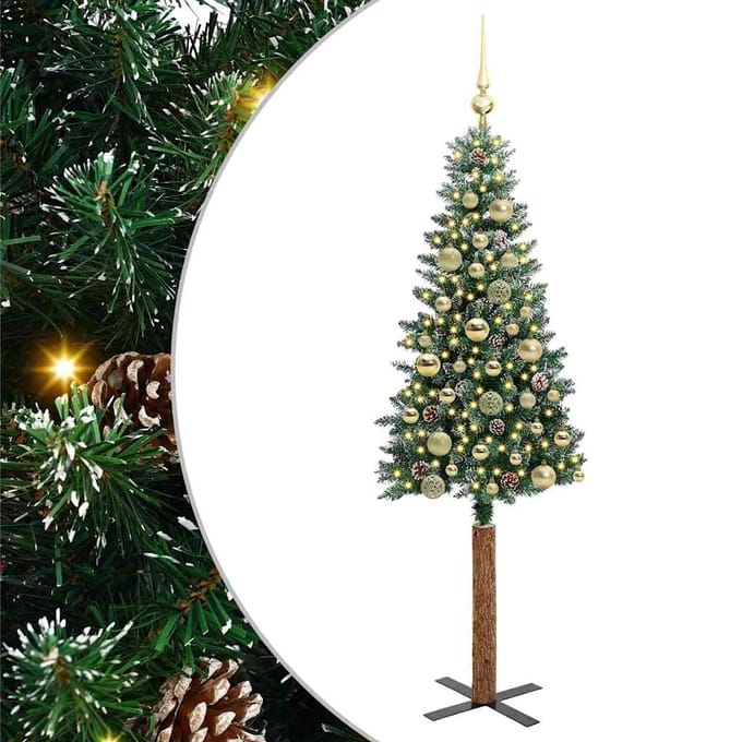 vidaXL - Slanke - Kerstboom - Groen - 150 - cm - PVC - en - massief - dennenhout