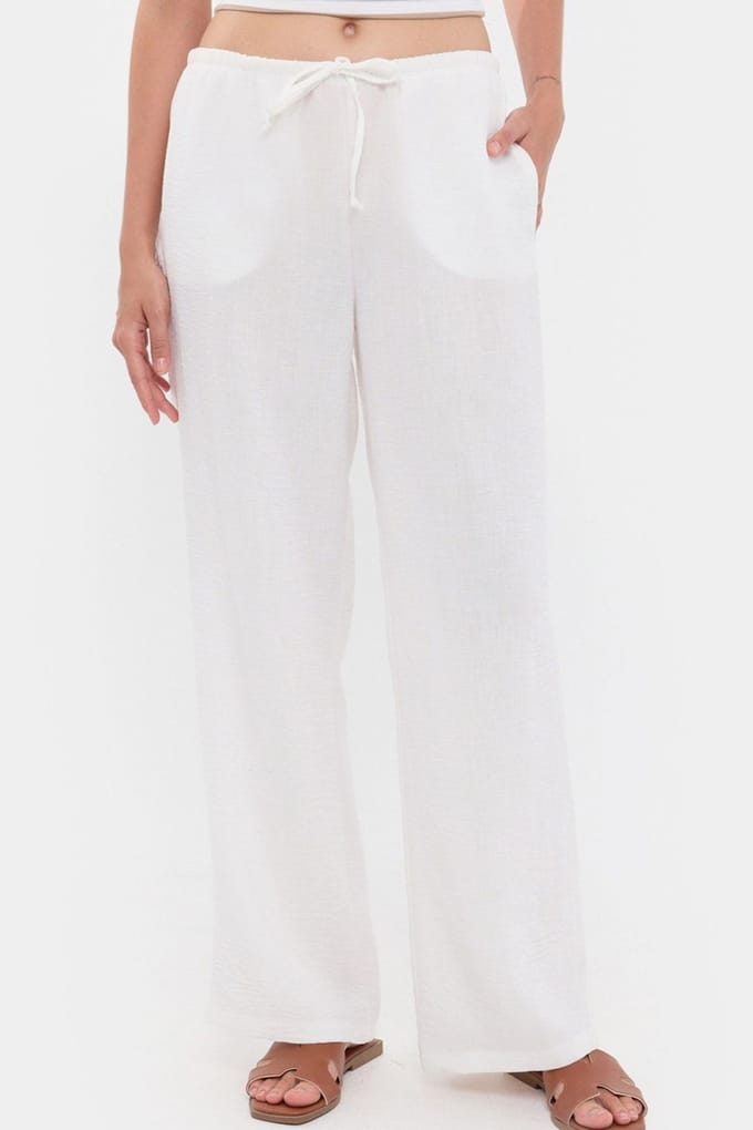 Hoge Taille Rechte Broek met Treksnoer